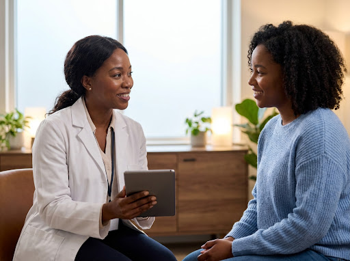 African clinician speaking with a patient